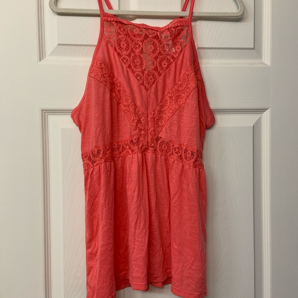 Coral lace tank